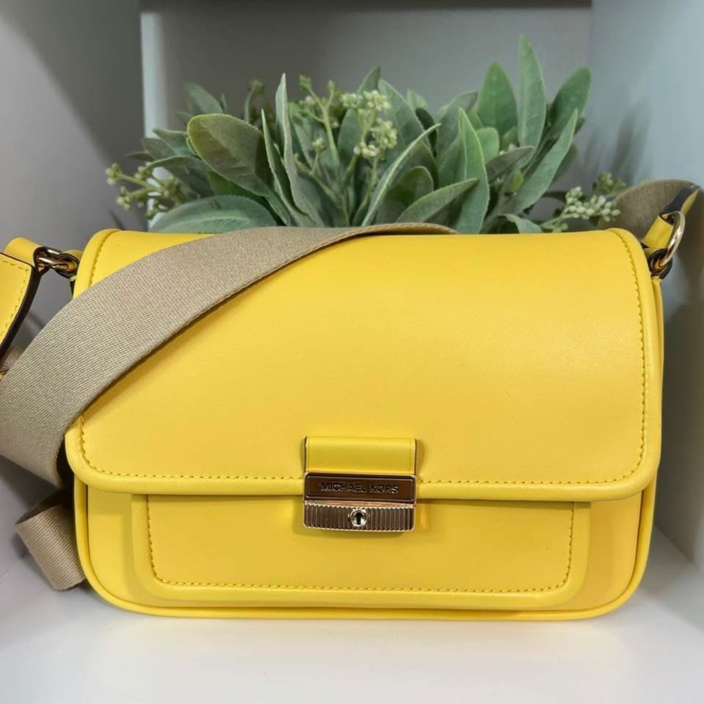 Michael Kors Bright Yellow Leather Crossbody with Beige Strap